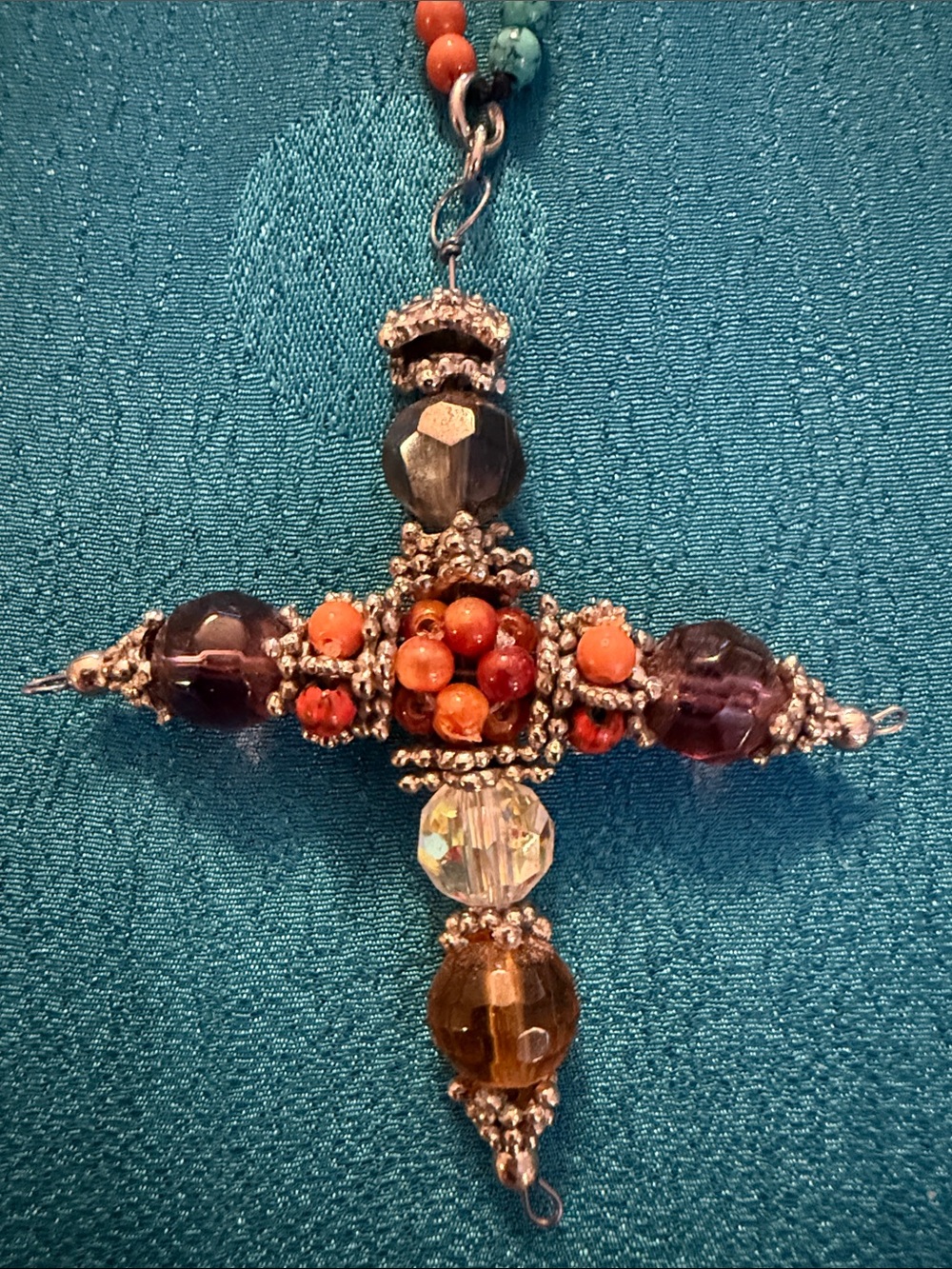 Beaded Cross Pendant Necklace - Multicolor